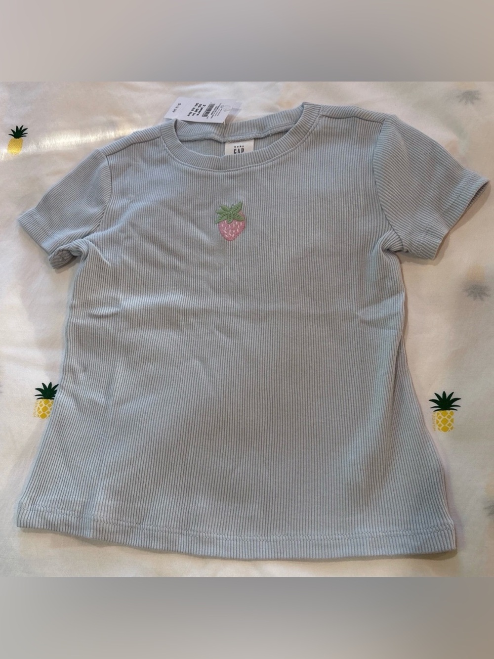 Gap Kids Light Blue Ribbed Tee with Strawberry Embroidery 2T
